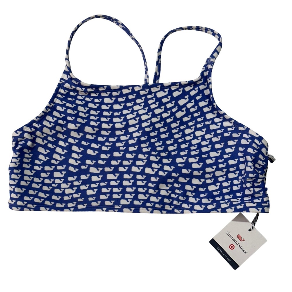 Vineyard Vines Swimsuit Top Blue White Whale Print Bikini Tankini Girl XL 14/16
